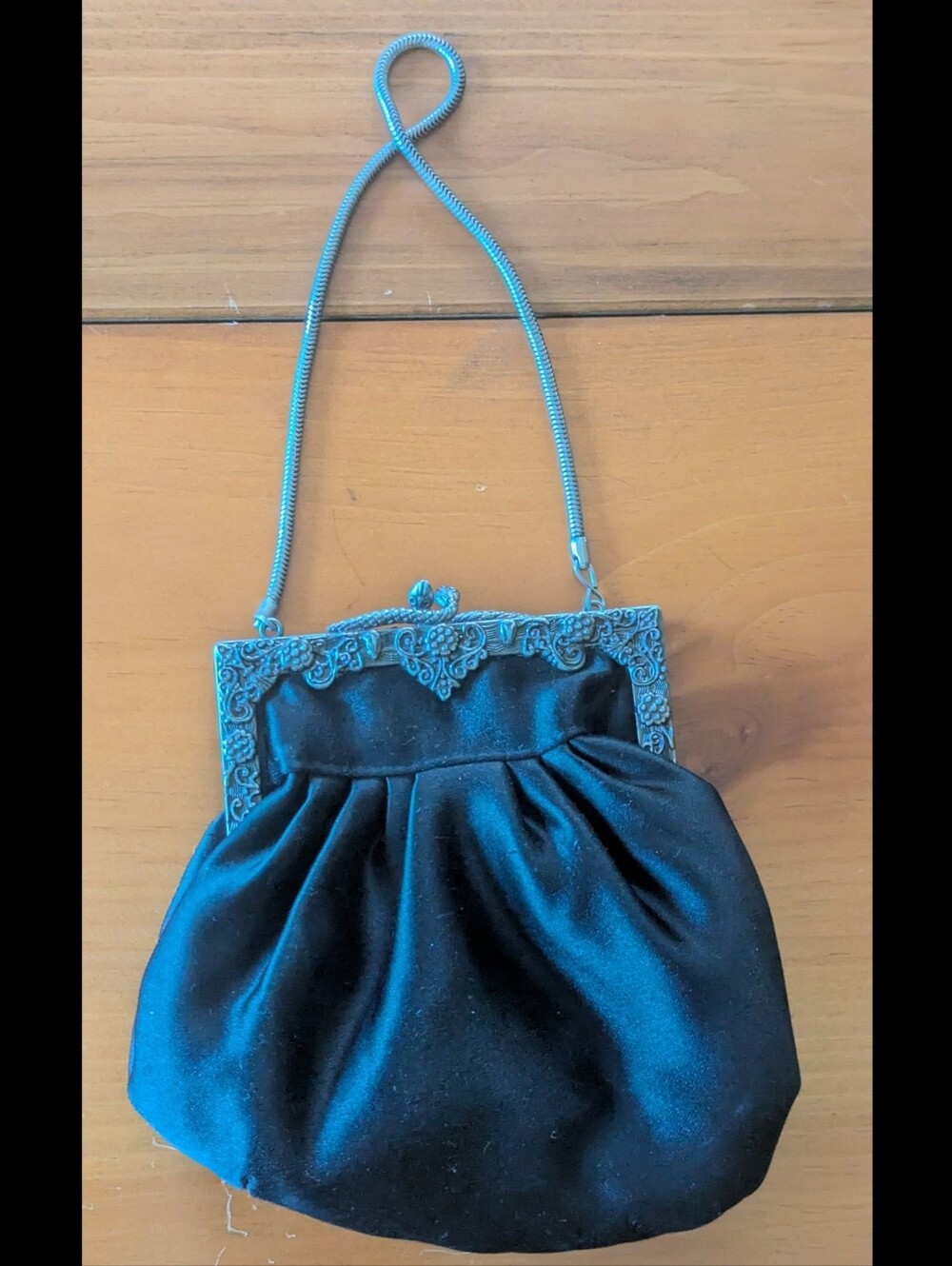Jessica McClintock Small Black Satin Evening Snake Clasp Purse Goth Vintage